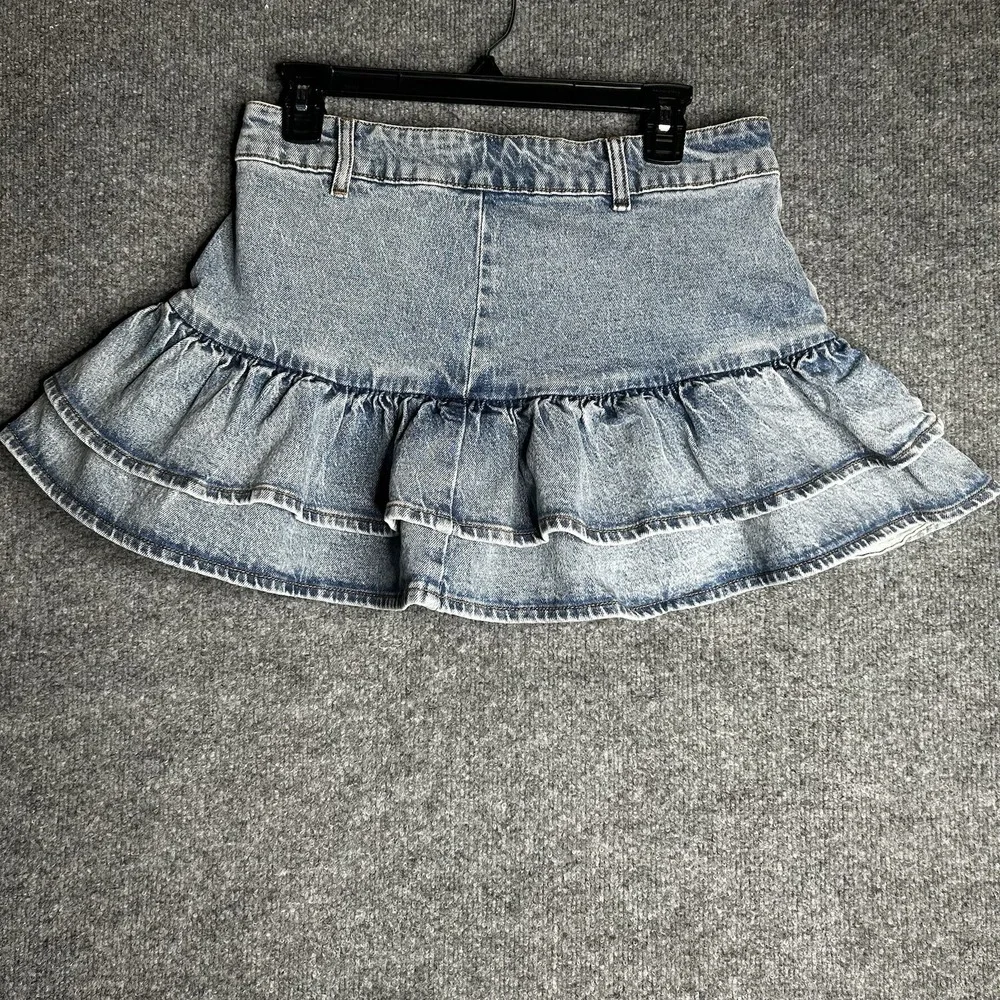 Social Collision Ruffle Denim‎ Skirt Y2k Size Medium Low Rise Star Stud